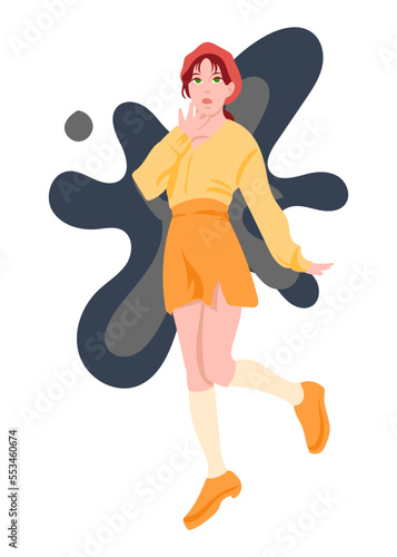 Young women with open mouth and excited reaction. Wow effect, happy, joyful teenager character expresses excitement. Emotional gesturing pshocked emotions on good or bad news. Cartoon vector.