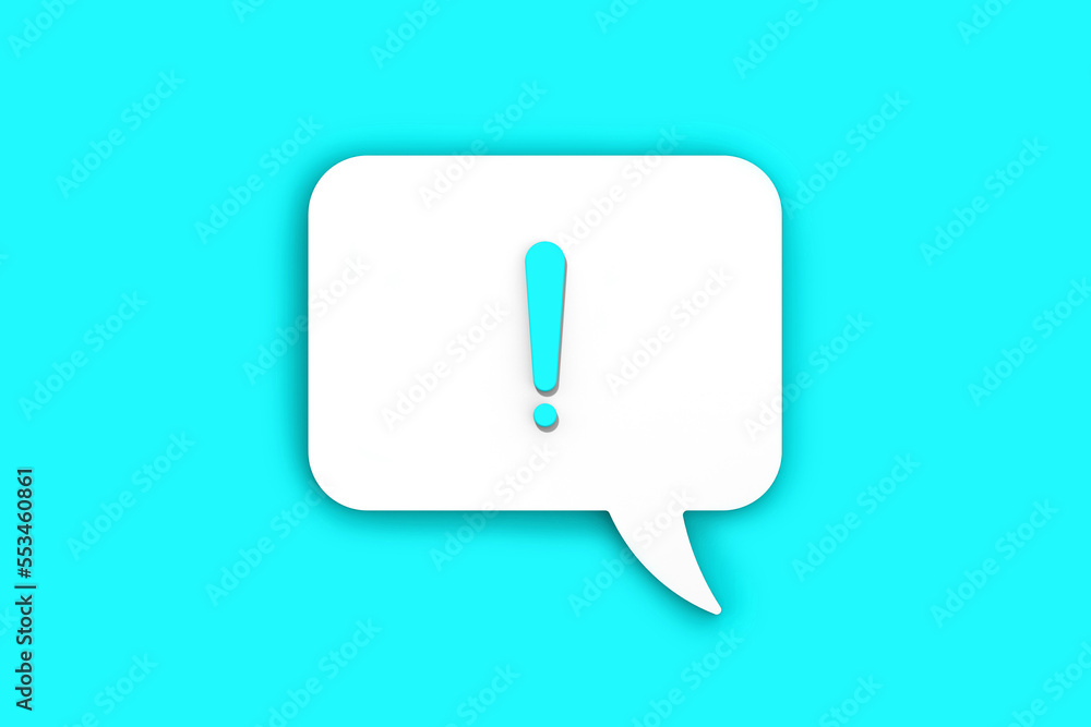 blue exclamation mark on a white message board. Alarm signal in the phone. Danger alert. Message on a blue background. Horizontal image. 3D image. 3D rendering. blue exclamation mark on a white message board. Alarm signal in the phone. Danger alert. Message on a blue background. Horizontal image. 3D image. 3D rendering.