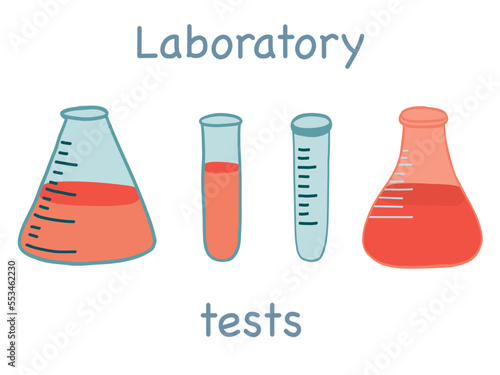 Laboratory flasks for tests analysis red and blue