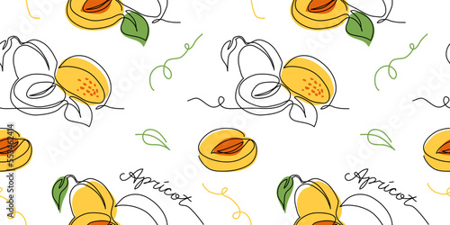 Apricot vector pattern. One continuous line art drawing of apricot pattern