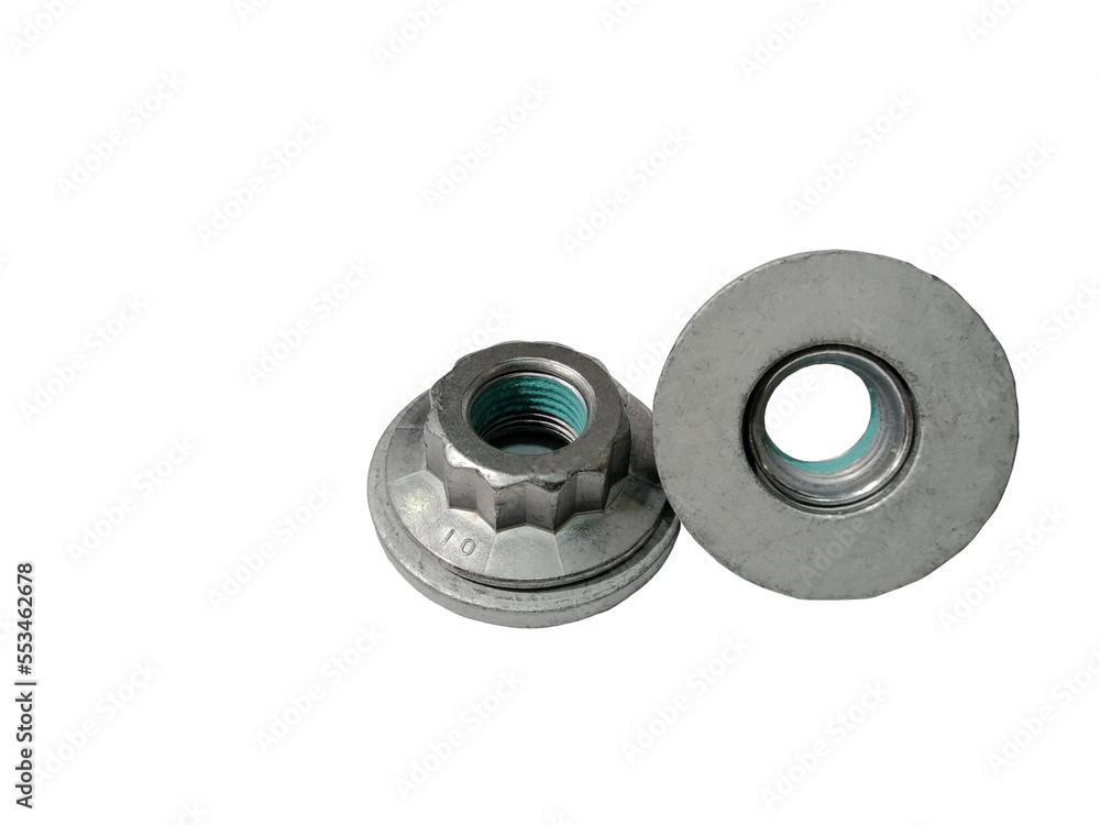 Special Nut Features coated with anti-relaxation glue on a white background Special Nut Features coated with anti-relaxation glue on a white background