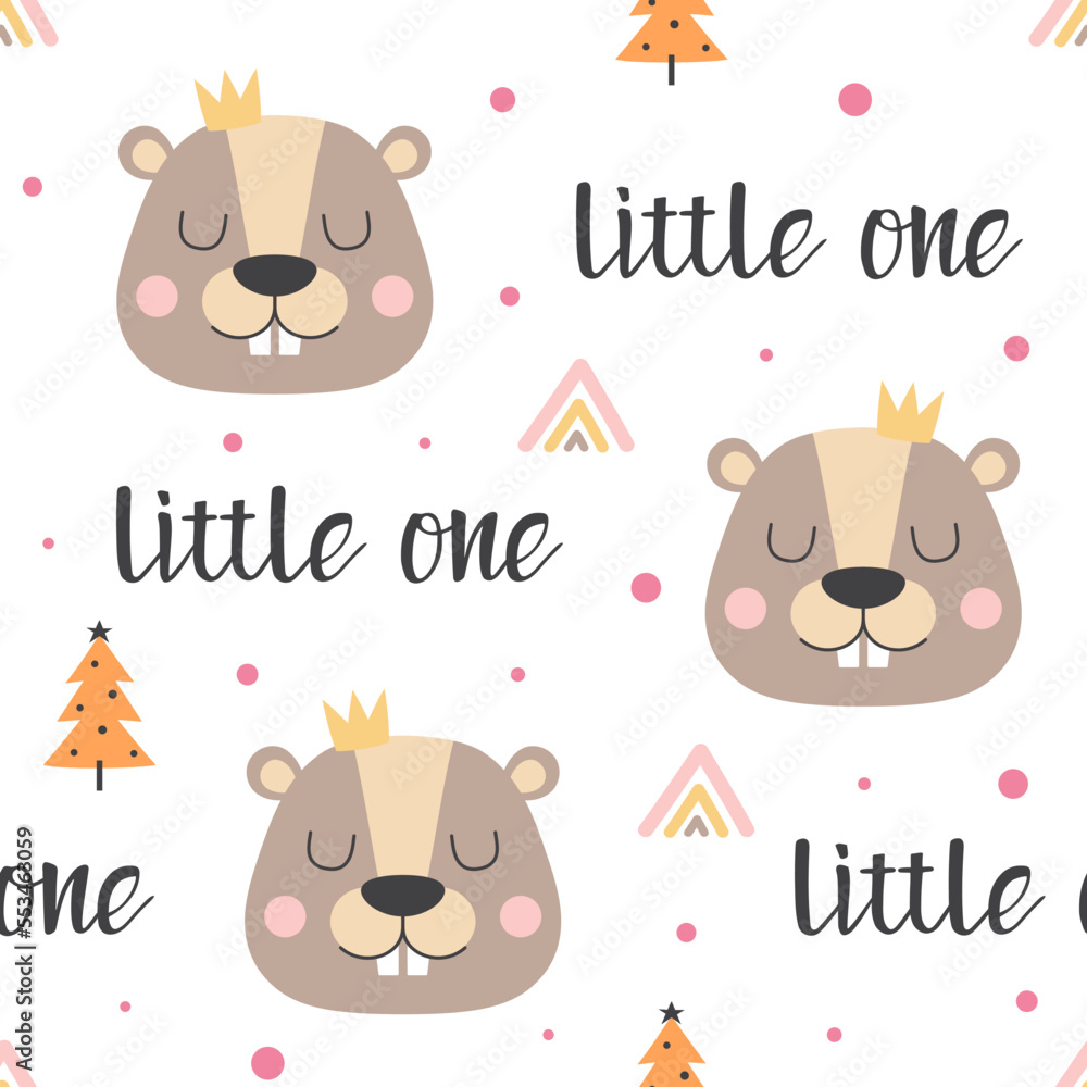 Obraz premium cartoon cute beaver seamless pattern vector illustration