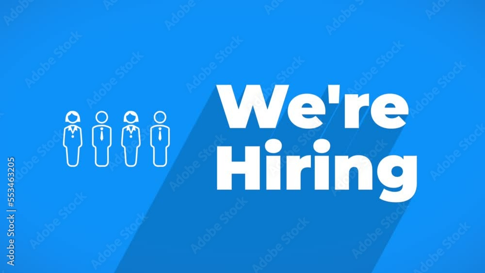 We're hiring text animation on blue background We're hiring text animation on blue background