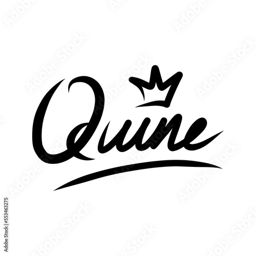 Queen.Written word queen on a white background. Accurate word spelling for prints, banners, t-shirts, cafes and more. Minimalist design. Vector calligraphy and inscription. photo