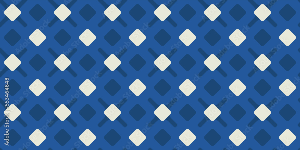 Blue and white diamonds match with crosses. Vector decor and print, stylish design of seamless surfaces.
