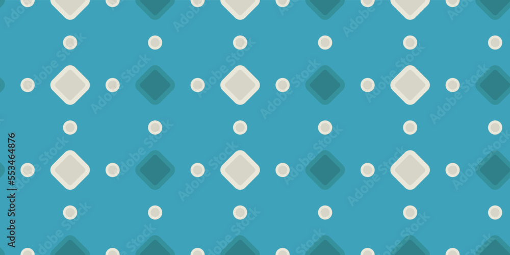 Blue and gray diamonds match with polka dots. Vector decor and print, stylish design of seamless surfaces. Blue and gray diamonds match with polka dots. Vector decor and print, stylish design of seamless surfaces.