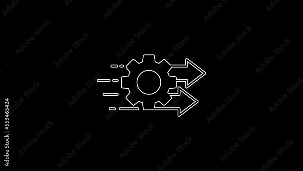 White line Time management icon isolated on black background. Clock and gear sign. Productivity symbol. 4K Video motion graphic animation White line Time management icon isolated on black background. Clock and gear sign. Productivity symbol. 4K Video motion graphic animation