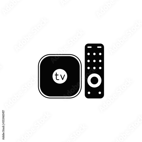 TV Set top box icon in black flat glyph, filled style isolated on white background