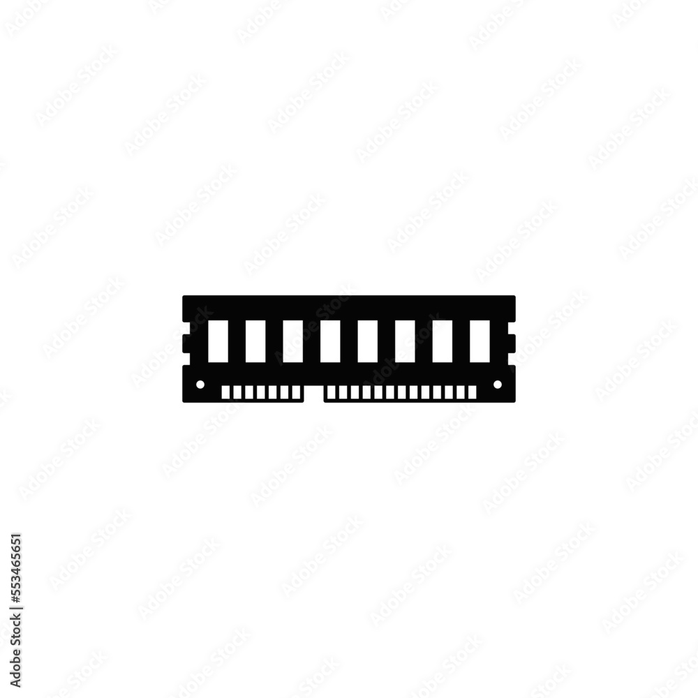 RAM, Random access memory icon in black flat glyph, filled style isolated on white background