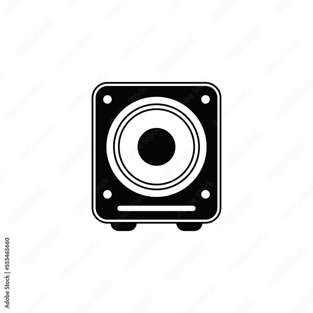 Subwoofer icon in black flat glyph, filled style isolated on white background Subwoofer icon in black flat glyph, filled style isolated on white background