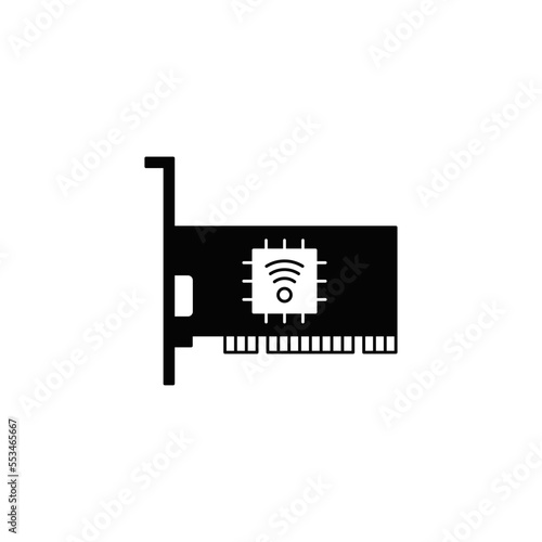 Lan card icon in black flat glyph, filled style isolated on white background
