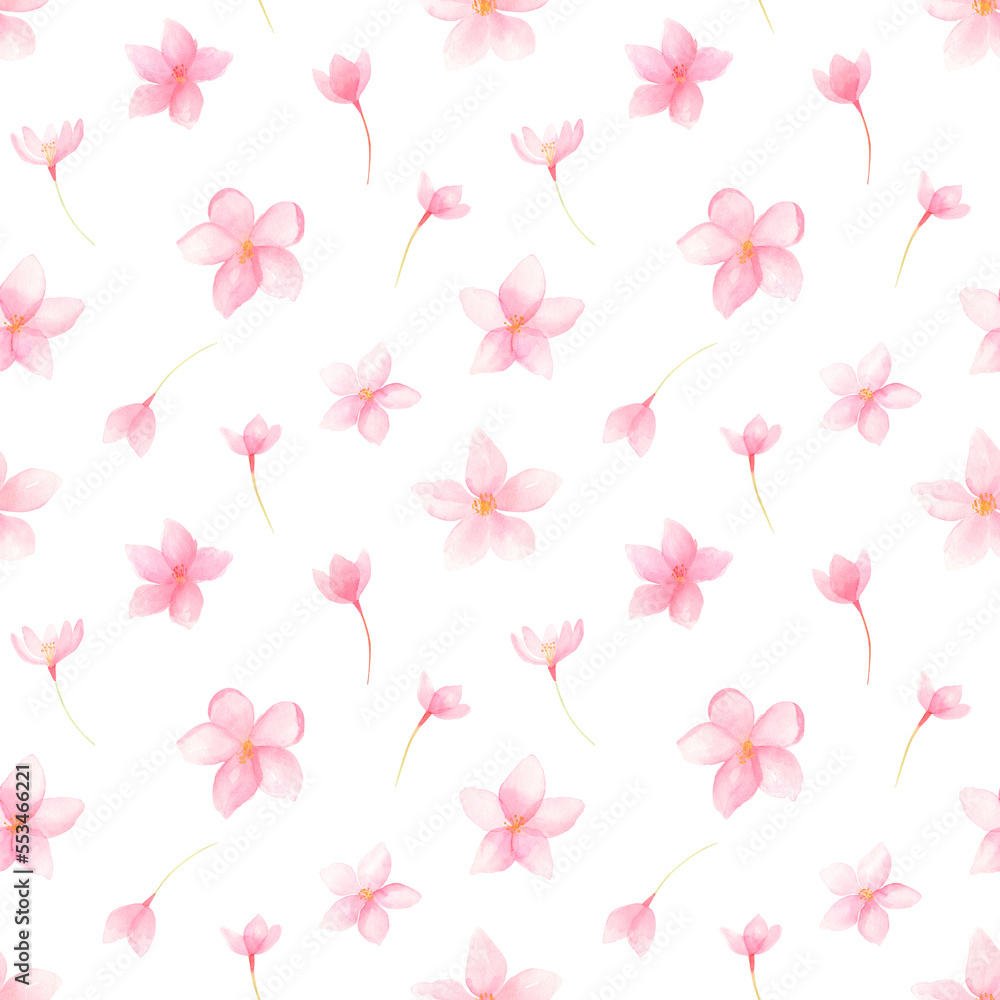 Cherry blossom watercolor floral seamless pattern. Sakura watercolor digital background. Perfect for fabric, covers. Spring floral digital paper. 