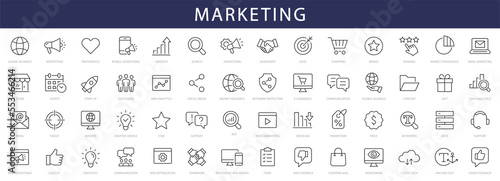 Print op canvas Marketing thin line icons set