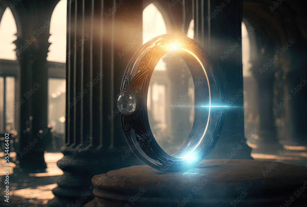 lens flare with a real anamorphic ring ghost effect. Generative AI