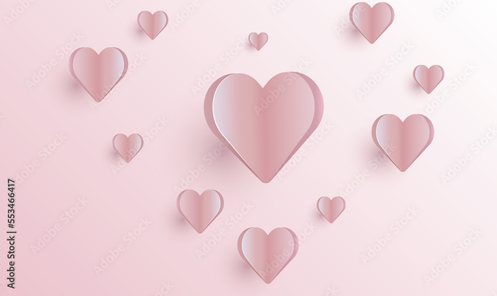 Paper elements in shape of heart flying on pink background. Vector symbols of love for Happy Women's, Mother's, Valentine's Day, birthday greeting card design Paper elements in shape of heart flying on pink background. Vector symbols of love for Happy Women's, Mother's, Valentine's Day, birthday greeting card design