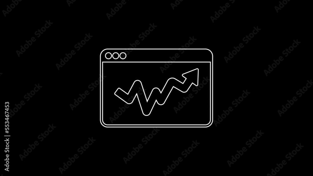 White line Graph, schedule, chart, diagram, infographic, pie graph icon isolated on black background. 4K Video motion graphic animation White line Graph, schedule, chart, diagram, infographic, pie graph icon isolated on black background. 4K Video motion graphic animation