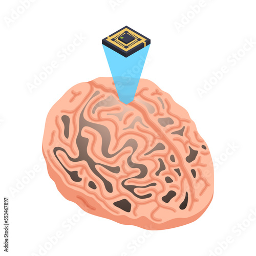 Brain Chip Isometric Composition