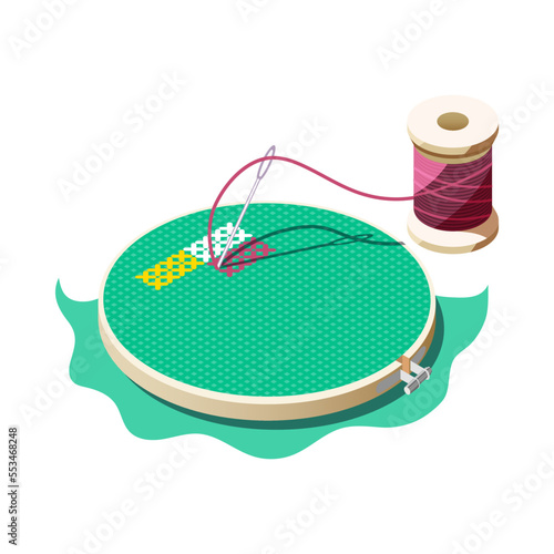 Stitching Isometric Hobby Composition