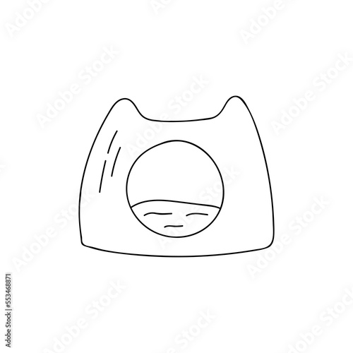 Cat bed doodle illustration in vector. Hand drawn cat bed icon in vector. Pet house doodle icon. Cat house doodle icon in vector.