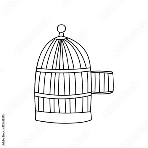 Bird cage doodle illustration in vector. Bird cage hand drawn icon in vector. Parrot cage doodle icon.