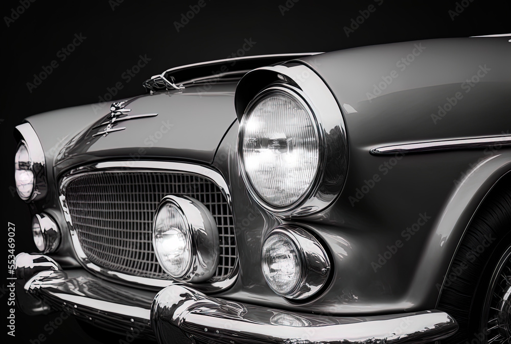 headlights of a gray automobile in closeup. Generative AI