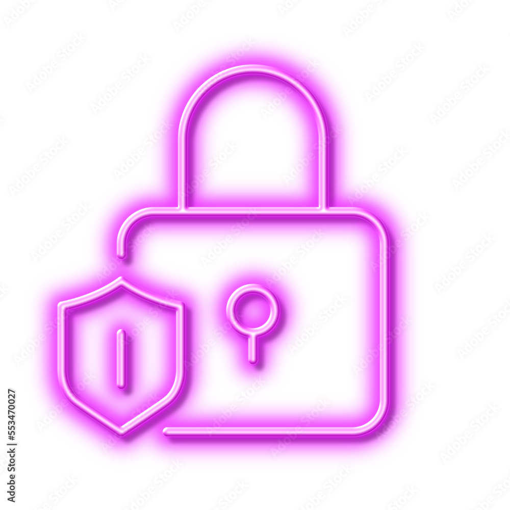 Lock line icon. Padlock protection sign. Neon light effect outline icon. Lock line icon. Padlock protection sign. Neon light effect outline icon.