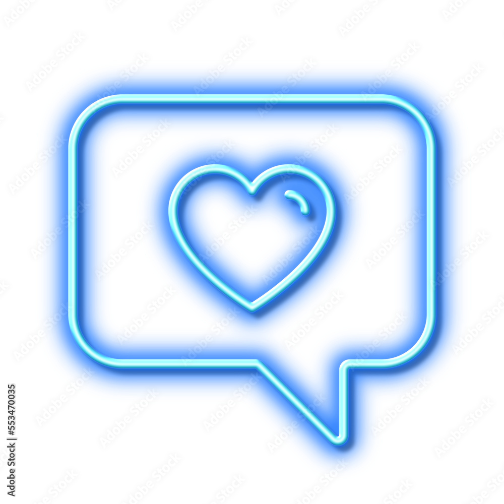 Heart in Speech bubble icon. Love symbol. Neon light effect outline icon. Heart in Speech bubble icon. Love symbol. Neon light effect outline icon.