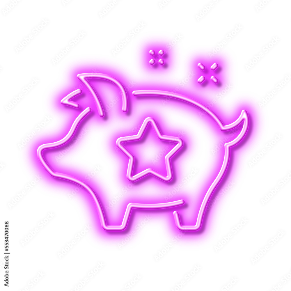 Loyalty points line icon. Bonus piggy. Discount program. Neon light effect outline icon. Loyalty points line icon. Bonus piggy. Discount program. Neon light effect outline icon.