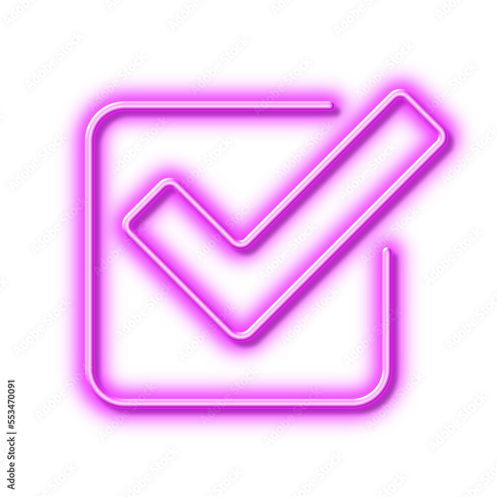 Check line icon. Approved Tick sign. Neon light effect outline icon. Check line icon. Approved Tick sign. Neon light effect outline icon.
