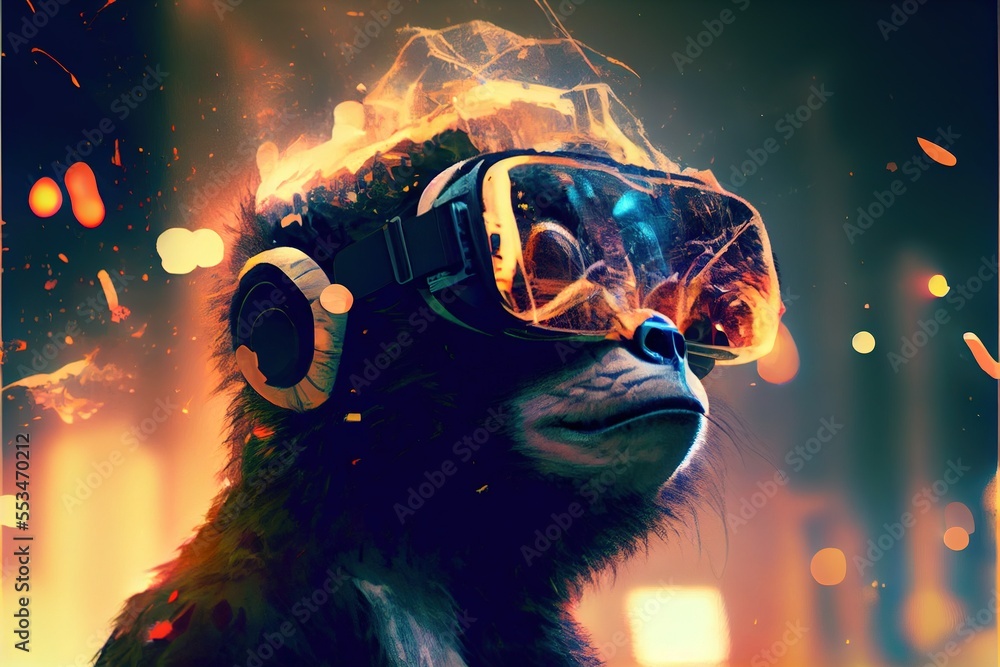 vr headset, monkey, metaverse, virtual reality, digital art, futuristic,  virtual world Stock Illustration | Adobe Stock