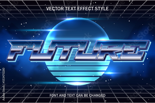 futuristic shiny chrome retro synthwave typography editable text effect font style template retrowave design