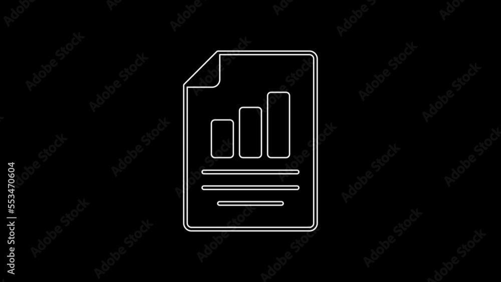 White line Document with graph chart icon isolated on black background. Report text file icon. Accounting sign. Audit, analysis, planning. 4K Video motion graphic animation White line Document with graph chart icon isolated on black background. Report text file icon. Accounting sign. Audit, analysis, planning. 4K Video motion graphic animation