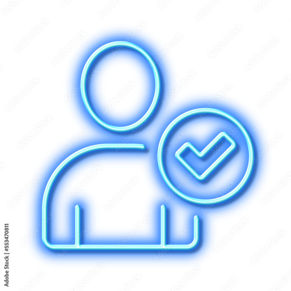 Checked User line icon. Profile Avatar sign. Neon light effect outline icon.