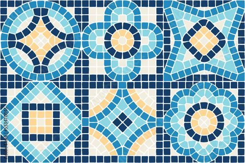 Ancient mosaic tile pattern. Decorative antique stone ornament.