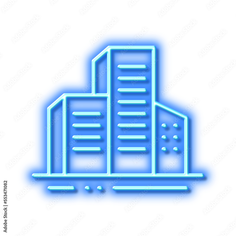 Buildings line icon. City architecture sign. Skyscraper building. Neon light effect outline icon. Buildings line icon. City architecture sign. Skyscraper building. Neon light effect outline icon.
