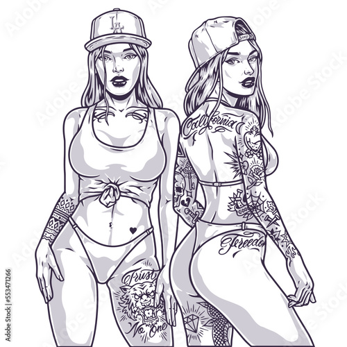 California tattoo girls label monochrome