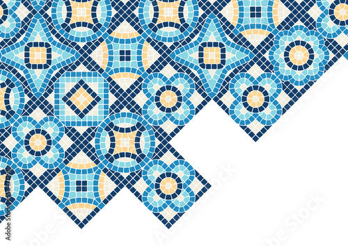 Ancient mosaic tile background. Decorative antique stone ornament.