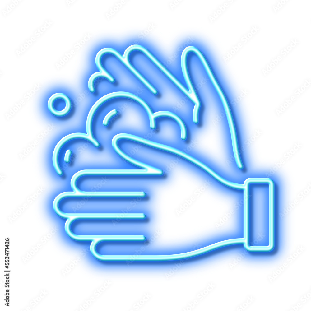 Wash hands line icon. Covid hygiene sign. Neon light effect outline icon. Wash hands line icon. Covid hygiene sign. Neon light effect outline icon.