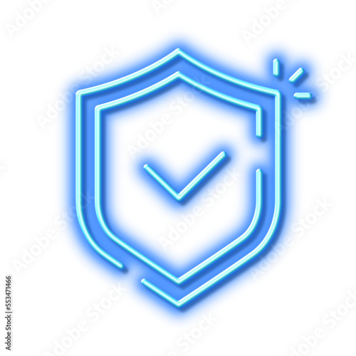 Shield line icon. Privacy secure sign. Neon light effect outline icon.