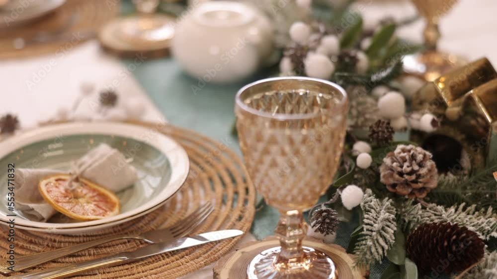 table setting, Christmas, New year, beautiful table setting with Christmas decorations in the living room, blurred bokeh on the New Year deck table, rustic vintage Xmas background table setting, Christmas, New year, beautiful table setting with Christmas decorations in the living room, blurred bokeh on the New Year deck table, rustic vintage Xmas background