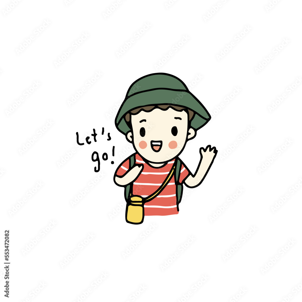 illustration of cute boy on his way go outside