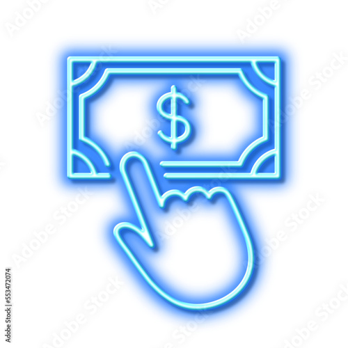 Payment click line icon. Dollar exchange sign. Neon light effect outline icon.