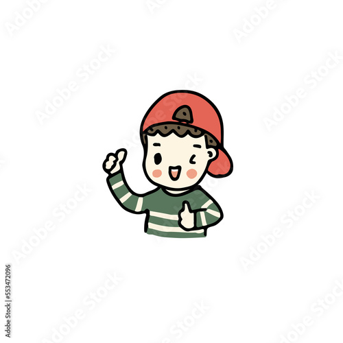 illustration of boy is laughing and showing thumbs up, Isolated on white background.