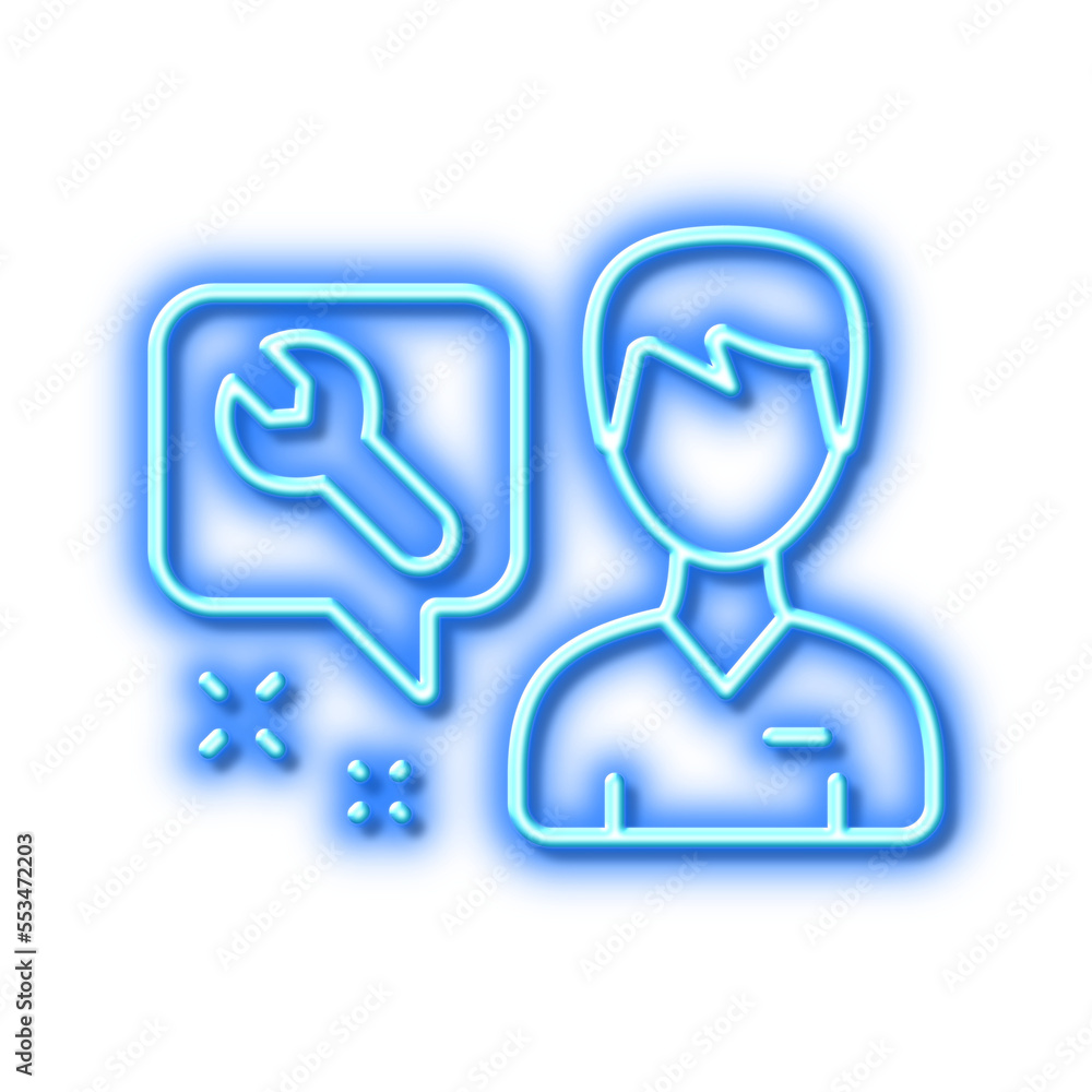 Spanner tool line icon. Repairman service sign. Neon light effect outline icon. Spanner tool line icon. Repairman service sign. Neon light effect outline icon.