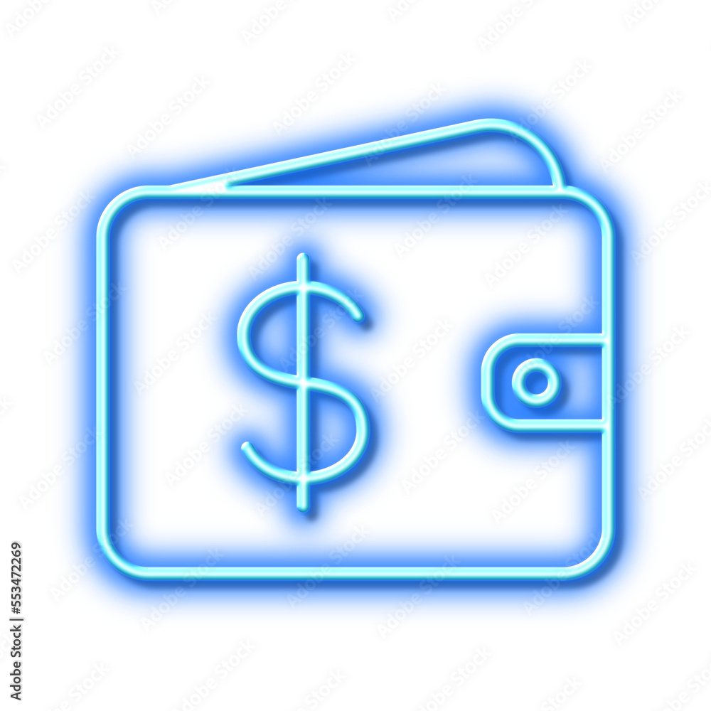 Shopping Wallet line icon. Dollar sign. Neon light effect outline icon. Shopping Wallet line icon. Dollar sign. Neon light effect outline icon.