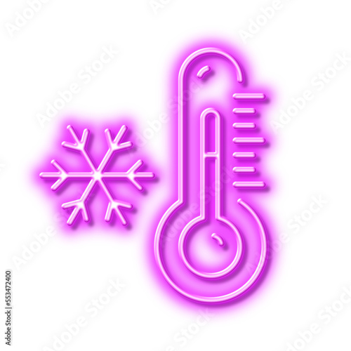 Low thermometer line icon. Temperature diagnostic sign. Neon light effect outline icon.