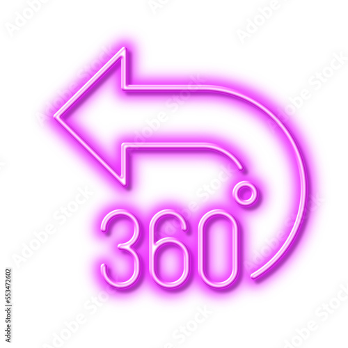 360 degrees line icon. VR simulation sign. Panoramic view. Neon light effect outline icon.