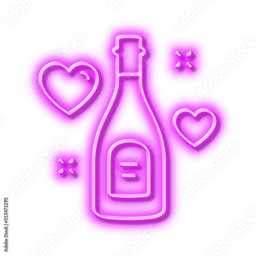 Love champagne line icon. Wedding drink sign. Neon light effect outline icon.