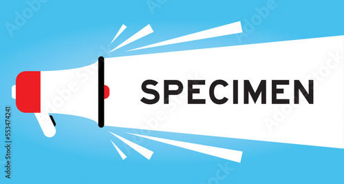 Color megaphone icon with word specimen in white banner on blue background