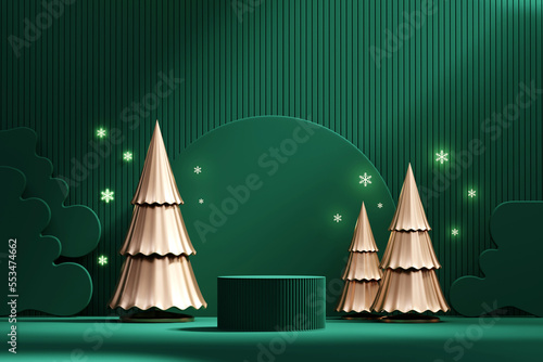 Print op canvas Merry Christmas event product display podium with decoration background 3d rende